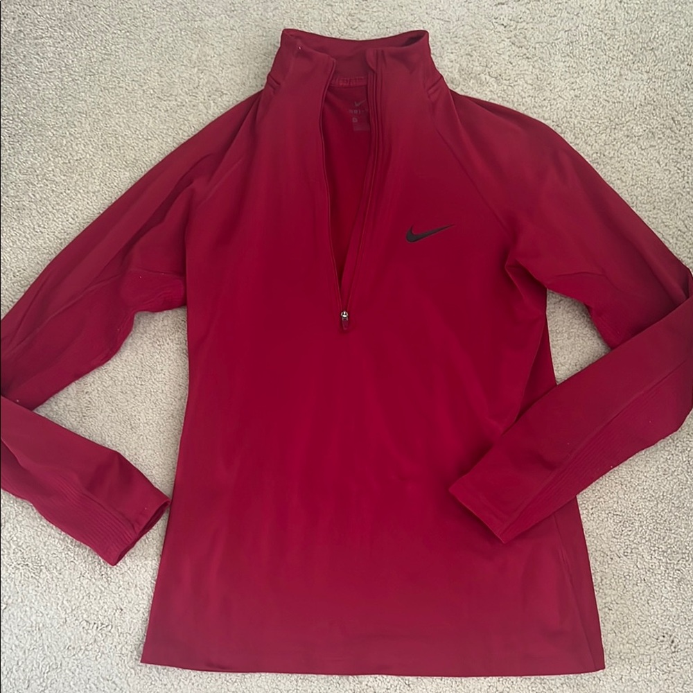 Nike Red Fitted Long Sleeve Top with Mandarin Collar